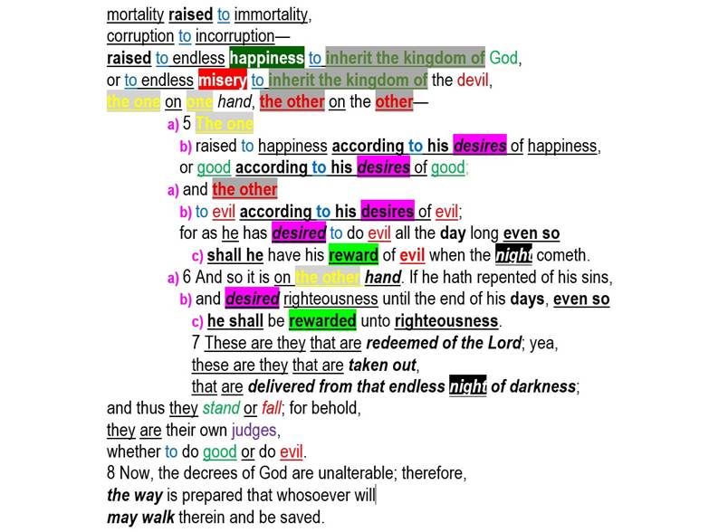 Book of Mormon chiasmus and poetic parallel alma 41 5-8
